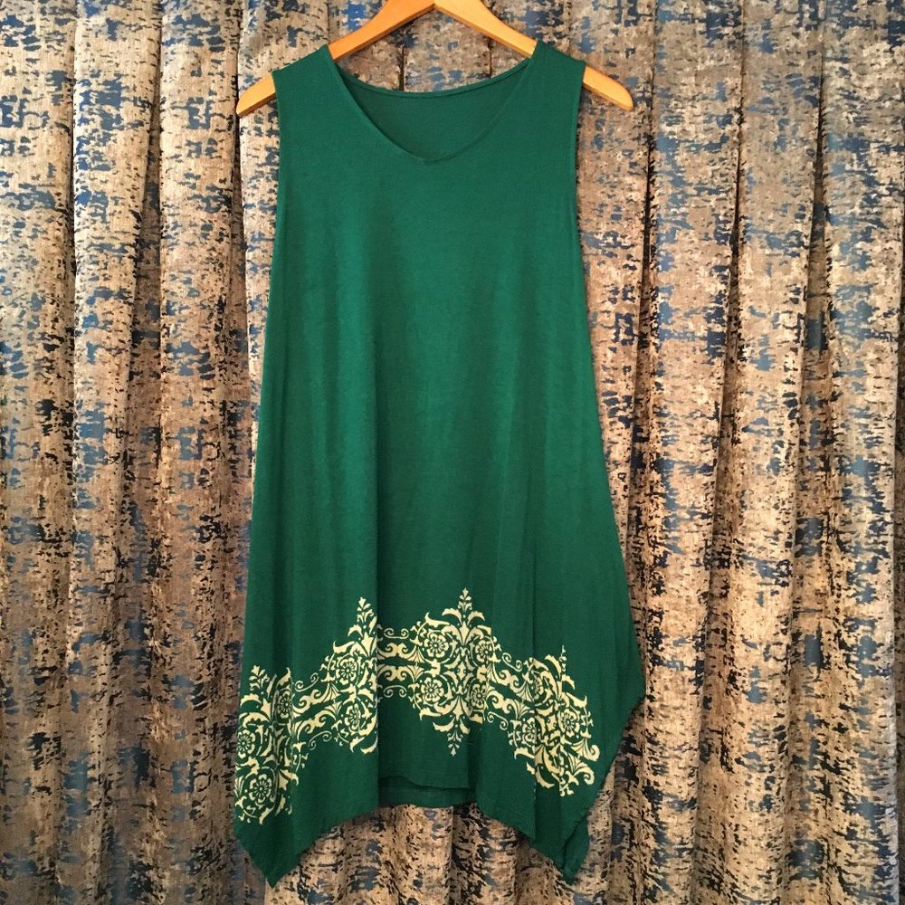 Om Grown Teal Kalamkari Bamboo Midi Dress Boho Medium - Picture 3 of 14
